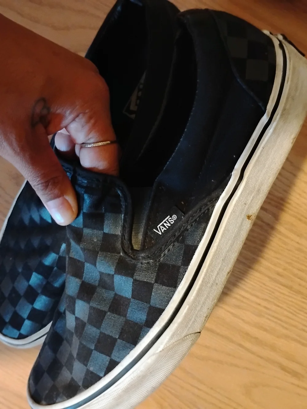 Black Checkered Slip-On Canvas Shoes -